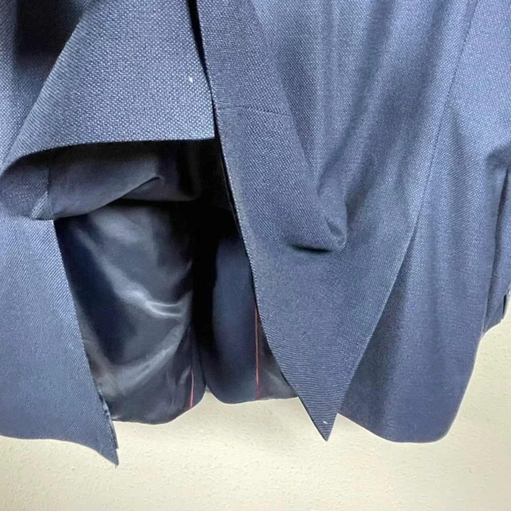 Van Heusen Flex Suit Jacket Mens 48R Navy Blue Textured 2-Button Blazer Stretch